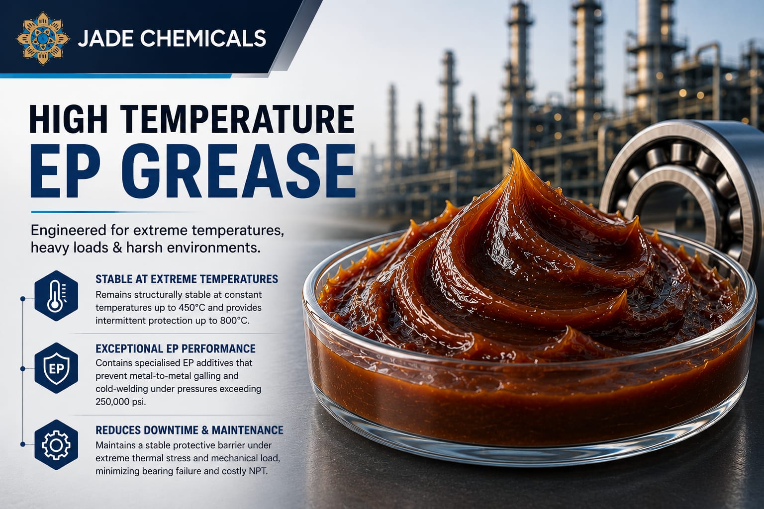 High temperature EP grease for oil and gas equipment operating under extreme heat and heavy load conditions.