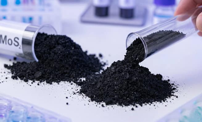 molybdenum disulfide MoS2 powder for solid lubricant material.